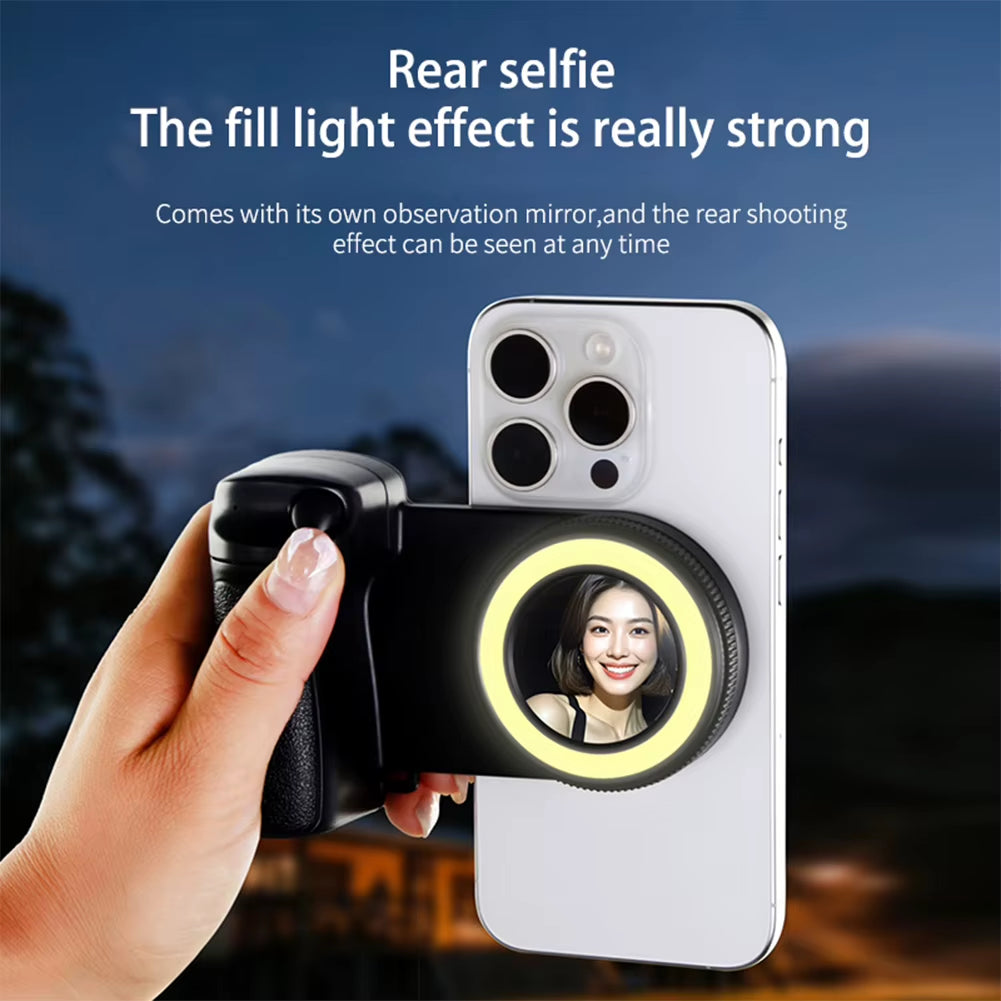 For Magsafe Bluetooth-Compatible Shutter Selfie Handle with Fill Light & Reflective Mirror Camera Photo Stabilizer 1/4Inch Screw